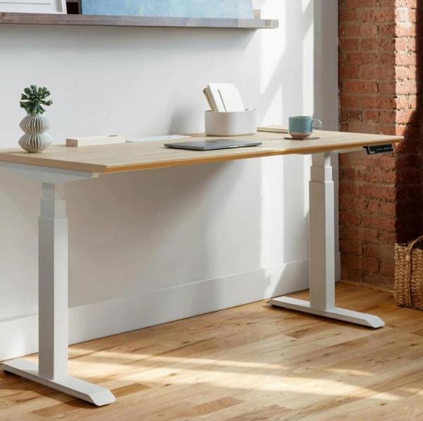 Long Brown Coffee Dual Motor Electric Desk with Height Adjustment and Memory Setting