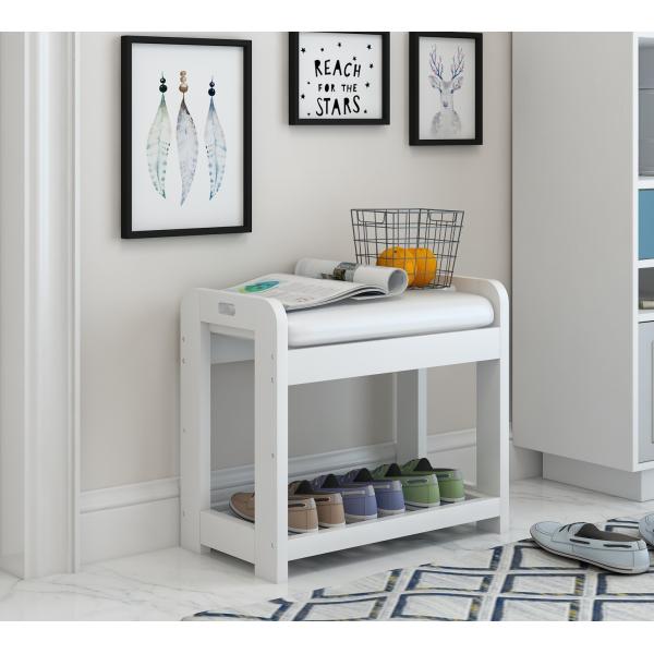 OEM Entryway Wood Small Shoe Bench With Cushion 2 Tier
