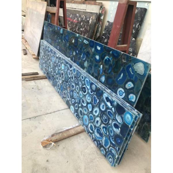 Custom Polished Blue Agate Backsplash Tile Semi Precious Stone Slabs