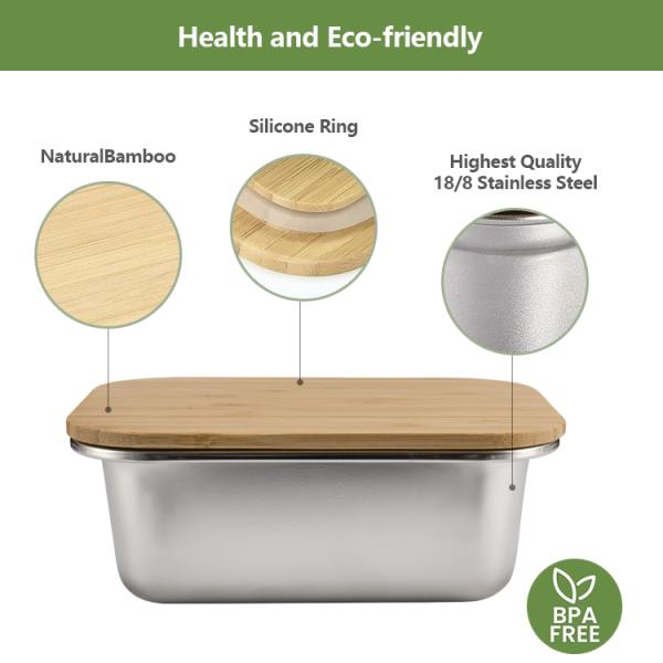 IKOO Reusable Meal Prep Boxes Stainless Steel Food Container with Bamboo Lid 