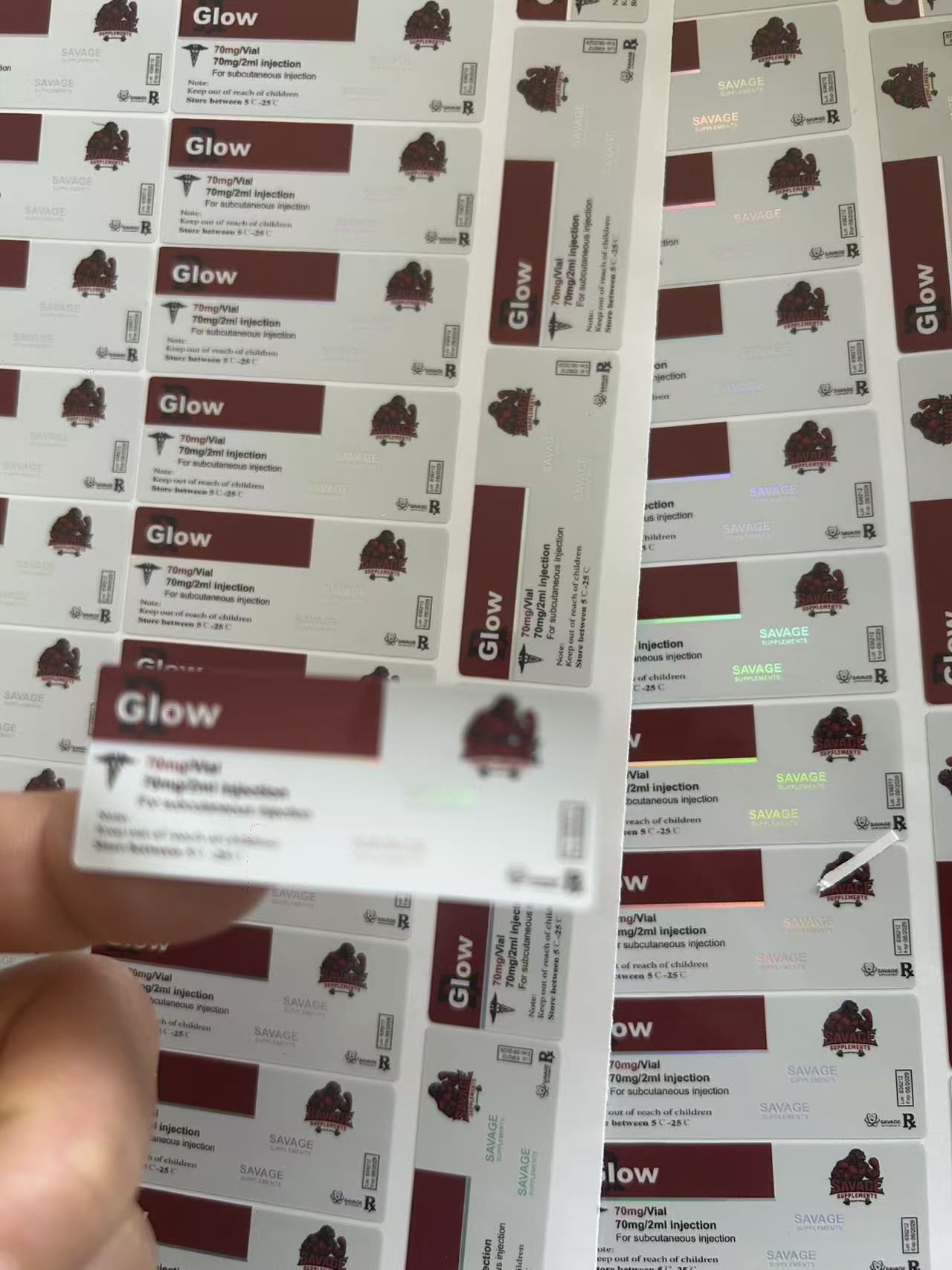 Glow 70mg Pvc Self Adhesive Peptide Vial Labels