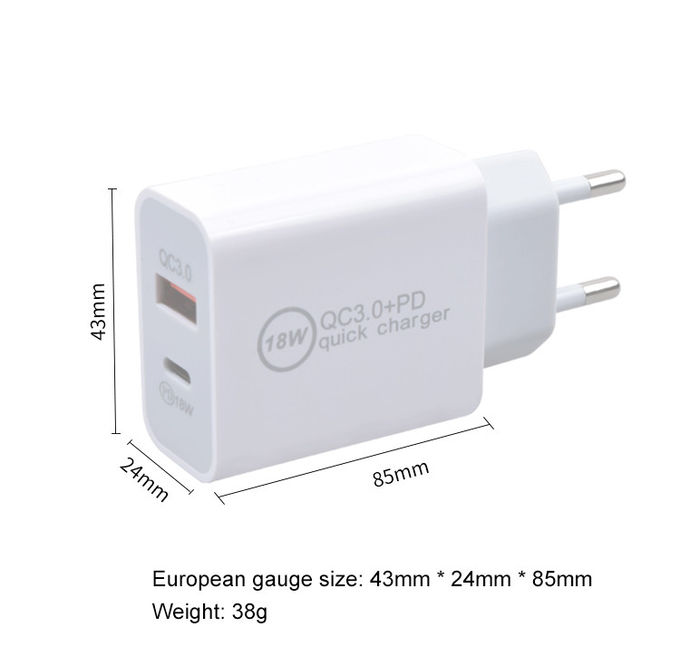 Заряжатель стены USB c порта 18W обязанности 2 Qualcomm 3,0 быстрый