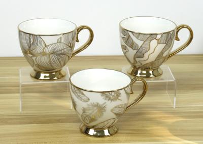 New bone china footed mug with electroplating handgrip and foot for home/office use ceramic designs