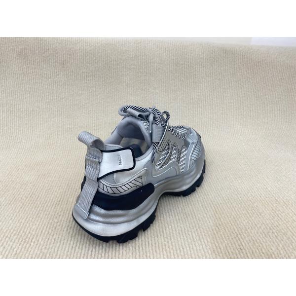 Fashion Comfort Sneakers With Mesh Upper Authentic Leather And Lacing Silver