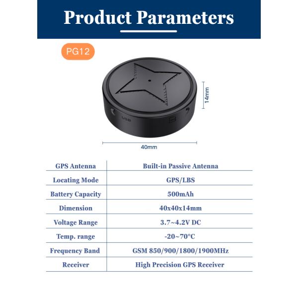 PG12 Super Mini Round 2G GPS Tracking Device with Timestamp for Logistics Fleet Management Cargo Vehicle Pet Car Anti-lost and Safety