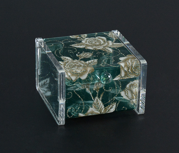 Customized Classical Premium Acrylic Jewelry Organizer Piggy Bank Exquisite Flowers Dark Green Storage Box