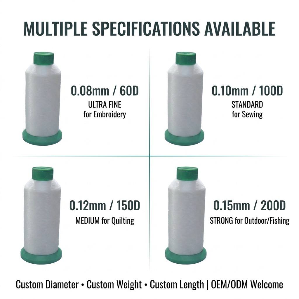 60D 80D 100D  0.10MM 0.12MM 0.14MM Monofilament Yarn Nylon Polyester PP  PE for Weaving Webbing Embroidery Factory Wholesale
