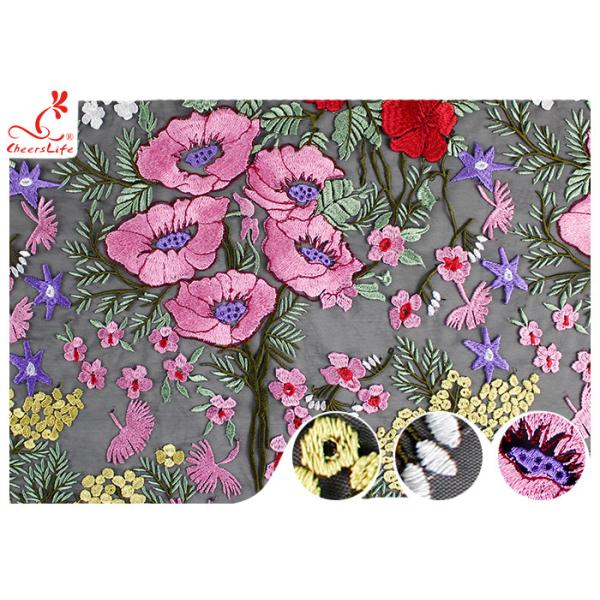 Multi Colored Floral Heavy Embroidered Lace Fabric For Evening Dress OEM