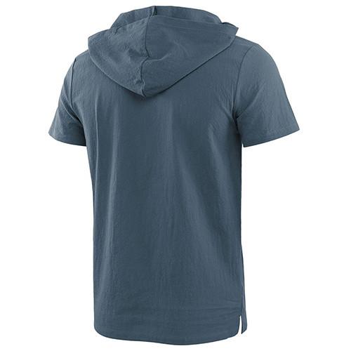 2021 Summer Causal Loose Solid Hooded Lace Up Short Sleeve T Shirt For Men