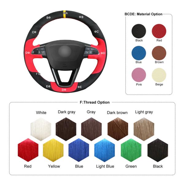 Red Black Suede Steering Wheel Cover for Seat Leon 5F Mk3 Ibiza 6J Tarraco Arona 2013-2019