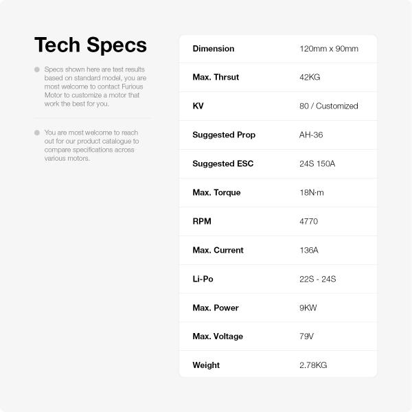 12090 BLDC Motor 42KG Thrust 9KW for Heavy Lift Drones