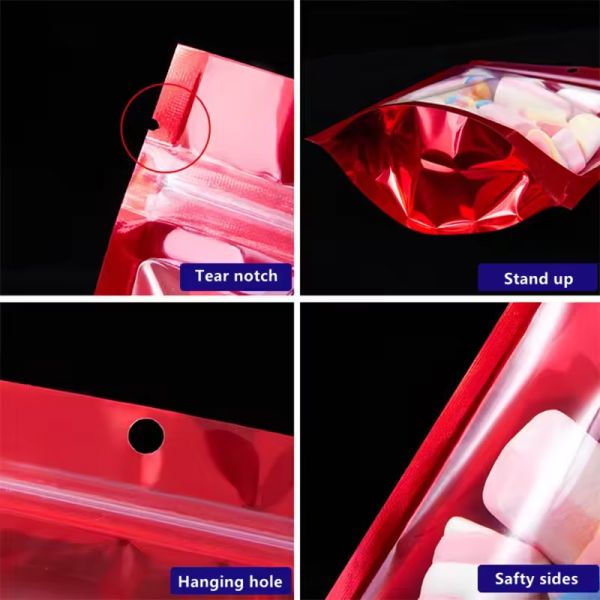 Premium Stand up Pouch Clear Resealable Plastic Zip Lock Bag for Snacks Candy Coffee Cereal Storage