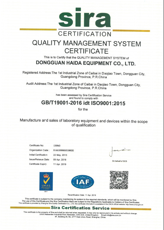 Hai Da Labtester Certifications