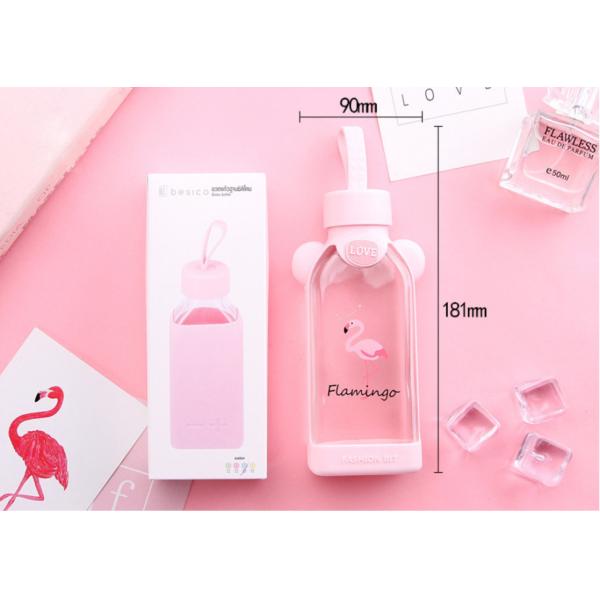 Flamingo Shape Cute Glass Bottle , Pink Glass Bottle With Silicone Sleeve