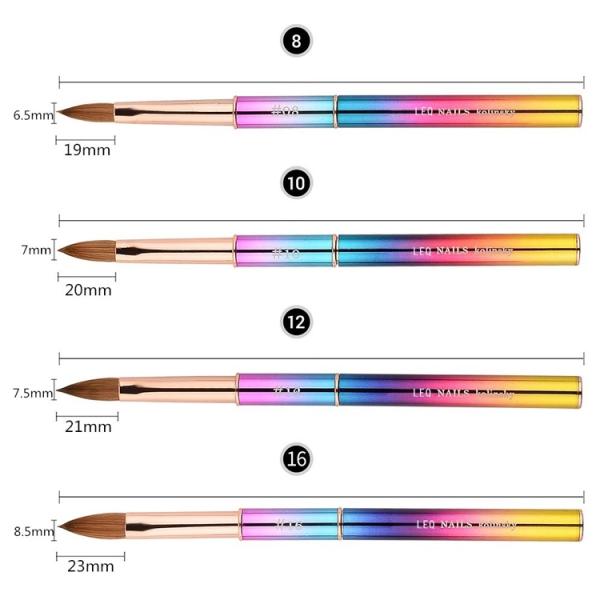 Colorful Rainbow Kolinsky Hair Nail Gel Brush ODM Metal Nail Art Pen