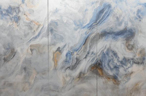 Protégé contre l'humidité 900x1800x9mm Résistant à l'usure au sol intérieur Carreaux de porcelaine poli bleu blanc vitré pour la décoration