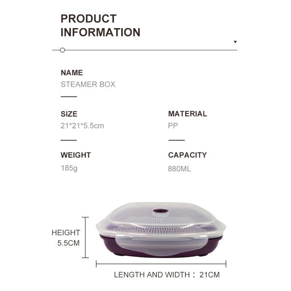 1-Tier Plastic Square Microwave Steamer for Vegetables and Rice Party-Friendly Design
