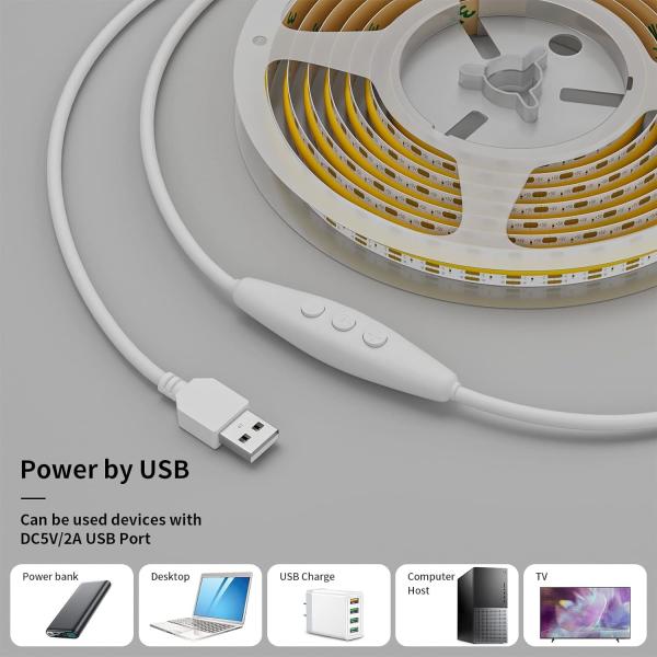 COB LED Strip Light CCT Tunable 560LEDs CRI90 2m Dimmable 2700K-6500K 24V LED Tape Lights Kit For Under Cabinet Bedroom