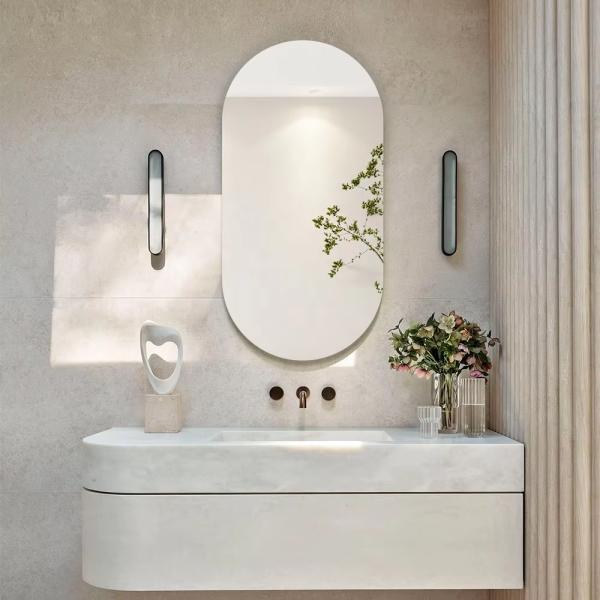 Frameless Pill Shaped Wall Mirror 5mm HD Copper Free Silver Mirror Without Light