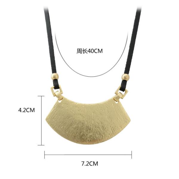 Retro fashion alloy fan-shaped necklace pendant Cowhide rope sweater chain