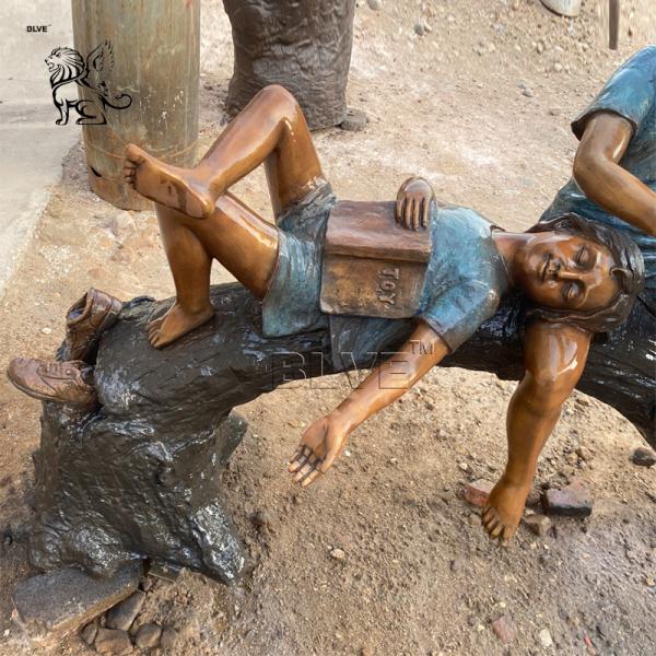 BLVE Bronze Girl And Boy Reading Statue Life Size Children Sculpture Art Metal Outdoor Garden Decoration