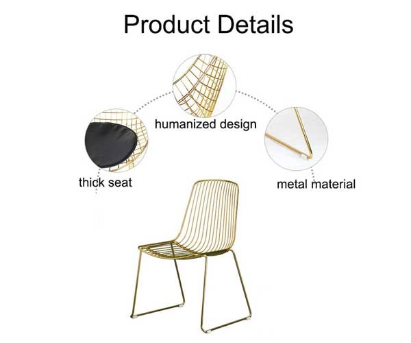 83cm Gold Wire Dining Chairs Black Cafe Garden Restaurant Outdoor Indoor
