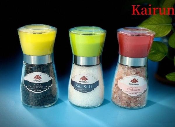 Refillable Glass Salt Pepper Grinders, Adjustable Salt Pepper Grinders Variety of Colors