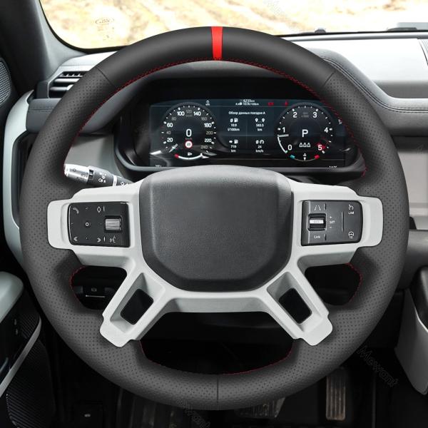 DIY vegan leather steering wheel cover for Land Rover Defender L663 Discovery L462 2020-2024 customized steering wheel wrap