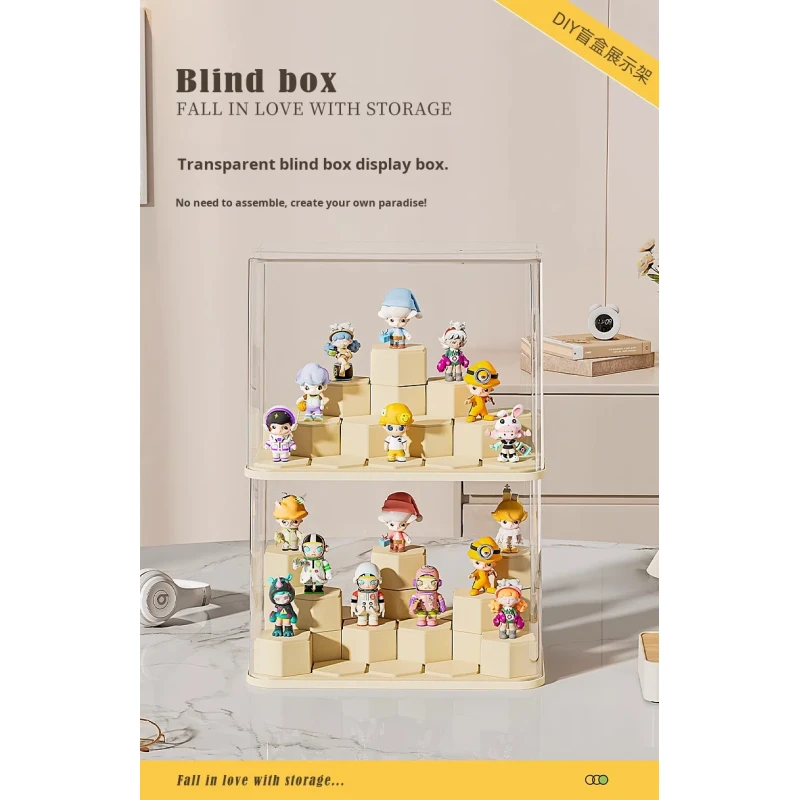Hot Selling Acrylic Transparent Dustproof Blind Box Display Stand Storage Box with Building Block for Pop Mart Display