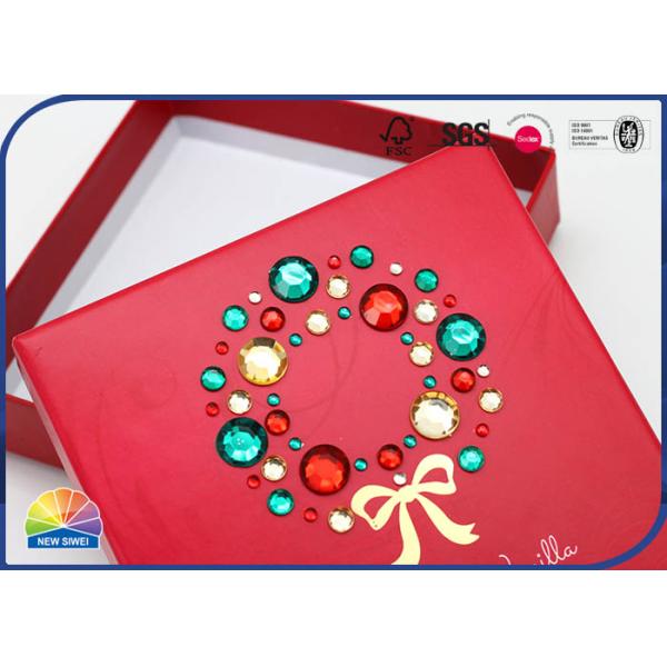 Acrylic Diamond Decorated Custom Gift Red Box Gold Stamping Logo