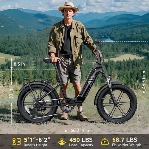 EU Stock F008 20 Inch 48V Foldable Electric Mountain Bike Super 1200W Rear Hub Motor with 720Wh Integrated Removable Battery