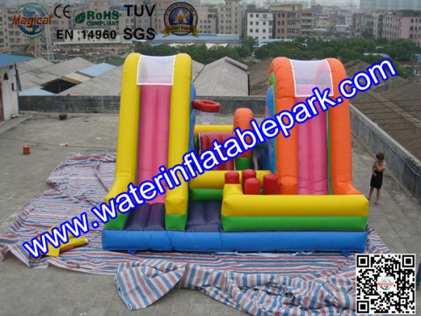 Colored Commercial Grade PVC Tarpaulin Inflatable Bouncy Castle Slide Combo