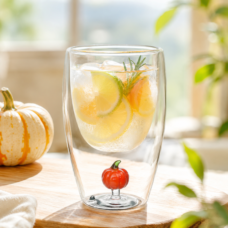 Customizable Borosilicate Glass Cup Double Wall Cola Cup With Flowers