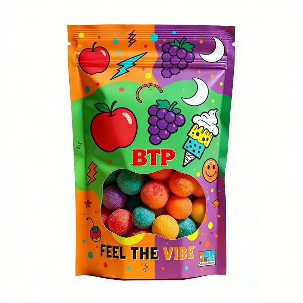 Custom Vibrant Pop-Art Candy Stand-Up Pouches Food-Grade Clear Window for Snack Display