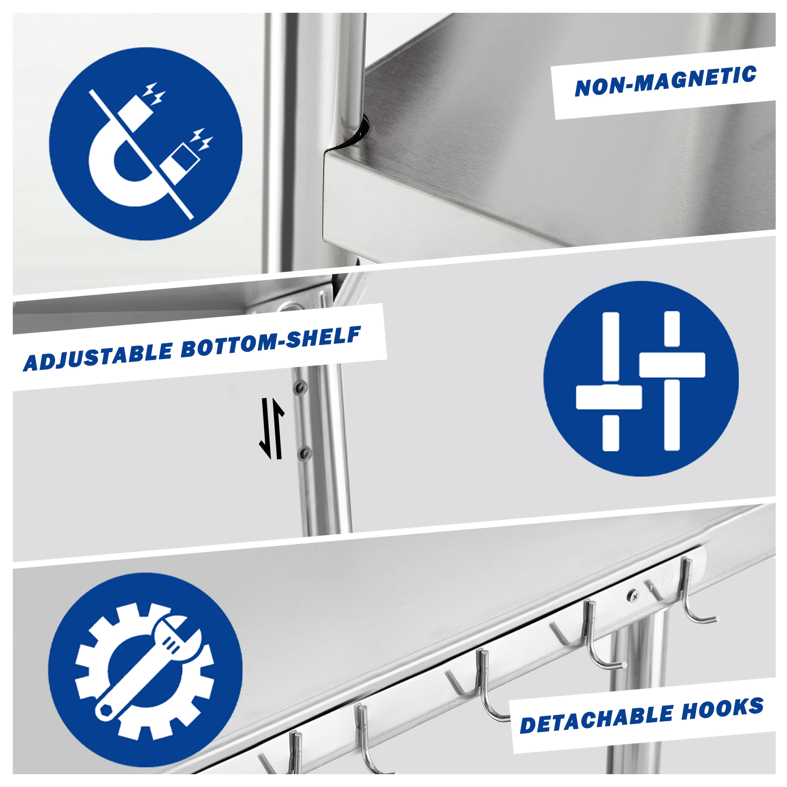 Double-layer Stainless Steel Workbench with Corrosion Resistance and 300 kg/㎡ Load Capacity