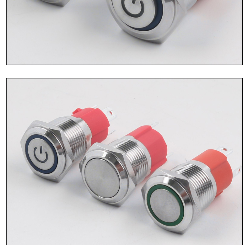 10A 16MM Stainless Steel Push Button Switch with LED Power Indicator Latching Momentary 1NO 4pin Flat/High Head IP65 for 220V