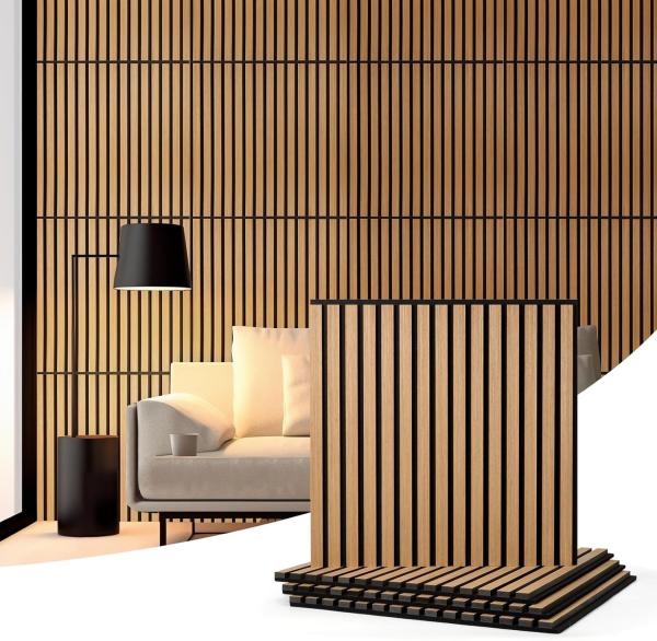 Acoustic Wood Wall Veneer Slat Panels - Soundproof Paneling | Wall Panels for Interior Wall Decor | Luxury Wood Veneer Panel |