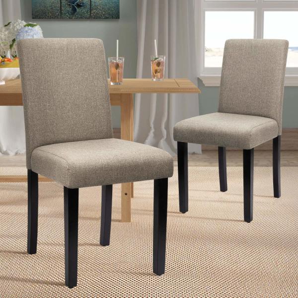 Upholstered Style Fabric Dining Room Chairs Kitchen Side Padded With Solid Wood Legs