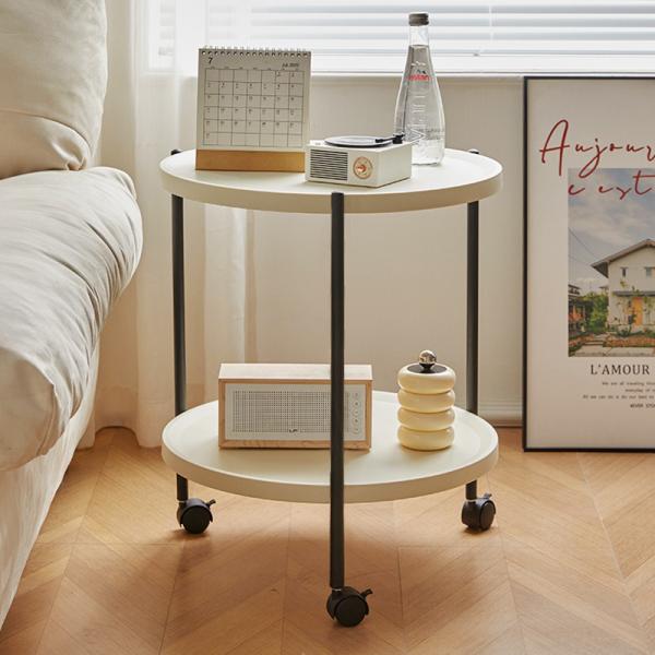 Movable Sofa Side Table Small Coffee Tea with Wheels, Storage Rack for Living Room Bedroom Balcony Shelf