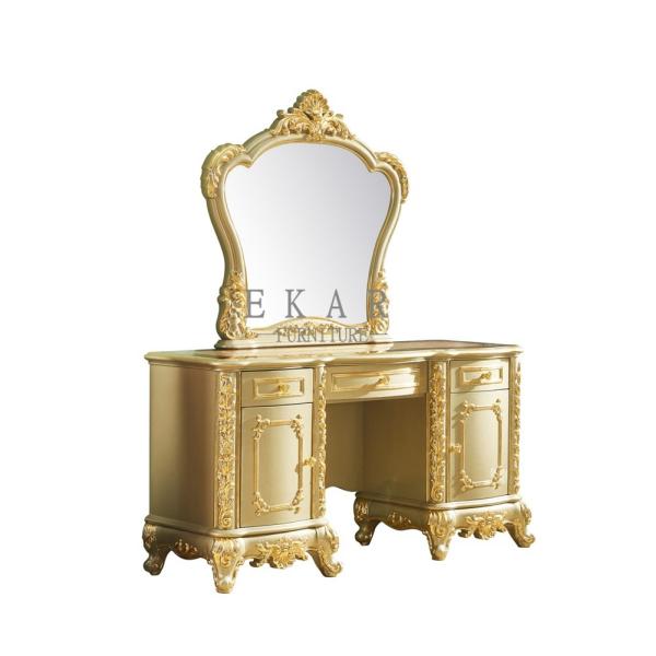 Makeup Wooden Carving Golden Dressing Table Dresser With Mirror LF-777