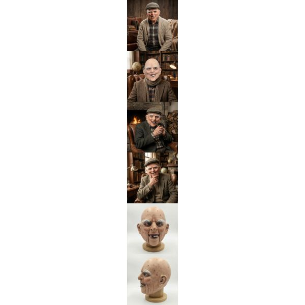 Halloween Old Man Mask Creepy Grandpa Mask with White Hair realistic Latex Wrinkle Face Headpiece Funny Cosplay Props