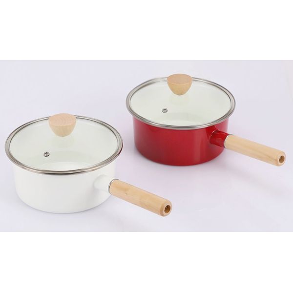 Enamel Saucepan Cooking Pots With Wood Handle 20cm 12cm 14cm 16cm 18cm