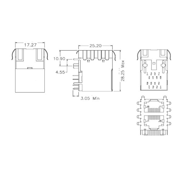 7499051002 10/100BASE-T Non-PoE 2x1 Ports Magnetic RJ45 Jack