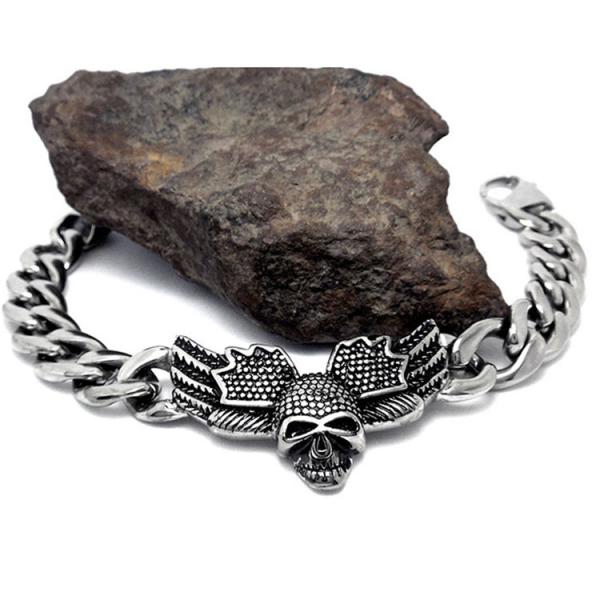 Men's Skull Stainless Steel Curb Chain Bracelet Punk Rock Style (JCE455)