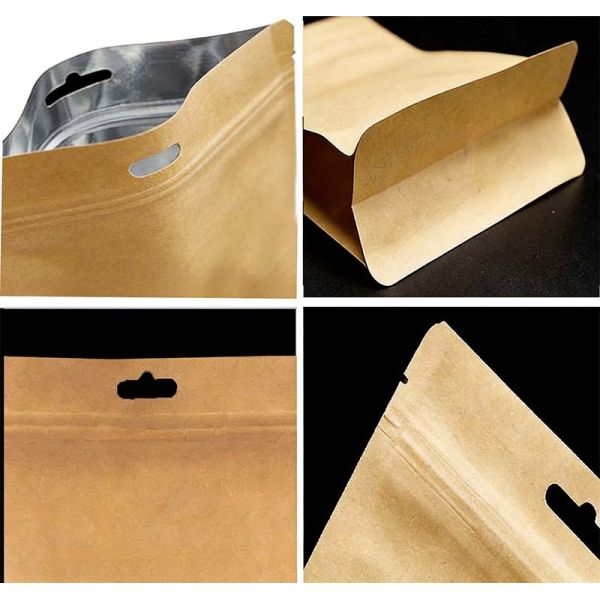 Customized Food Stand Up Pouch Moisture Proof Kraft Paper Zipper Pouches Resealable