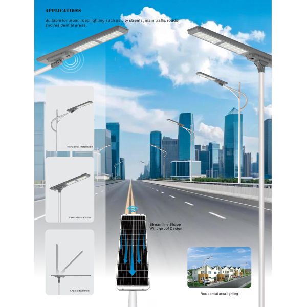 Nouveau lampadaire solaire bidirectionnel IP66 LED Lumière solaire de jardin 600W 900W Tout en un Lampes solaires de paysage