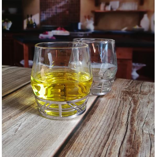 Retro Style Metal Base Rock Glass Handmade Whiskey Glass , Crystal Whisky Glasses