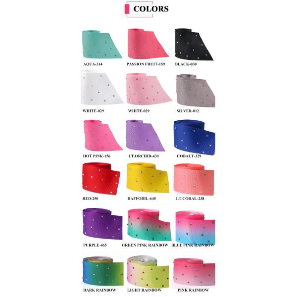 Solid Rhinestone Design 38mm Grosgrain Ribbon with Printed Pattern in 18 Colors or Custom