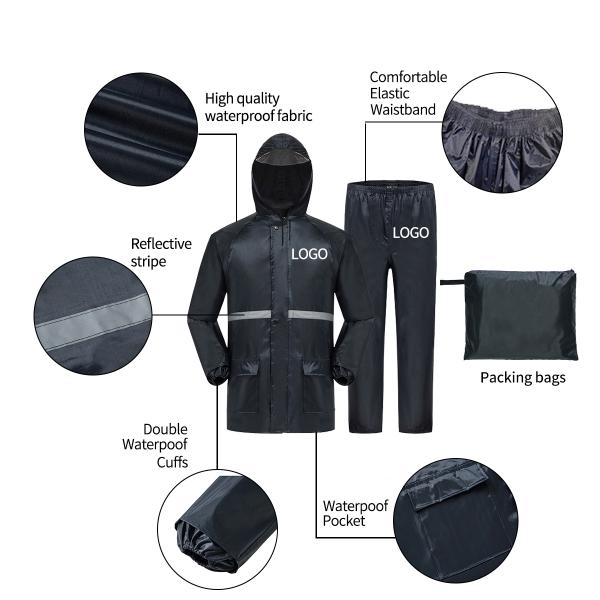 Custom Logo Work Rain Coat Men's Waterproof Jacket for All-Season Two Piece Rain Suit