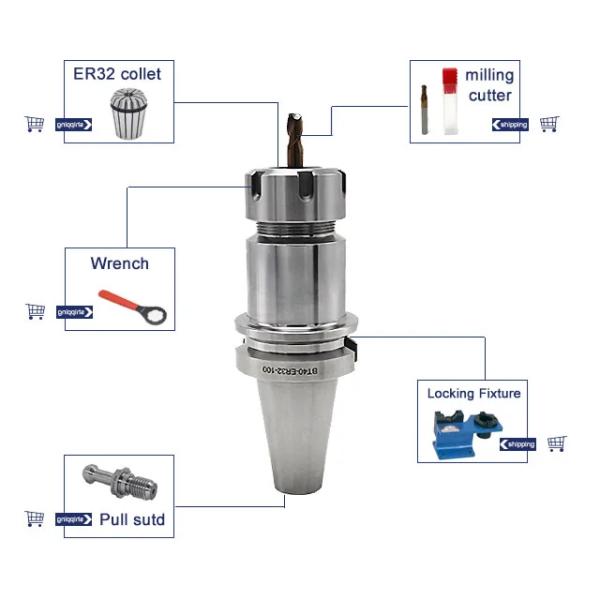 High Precision BT40 ER32 Tool Holder Set One Stop Service with ER32 Collet 0.005mm